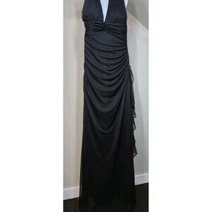 Women's Long Black Evening Gown w/ Ruching- Size S/4 Sheer Lined